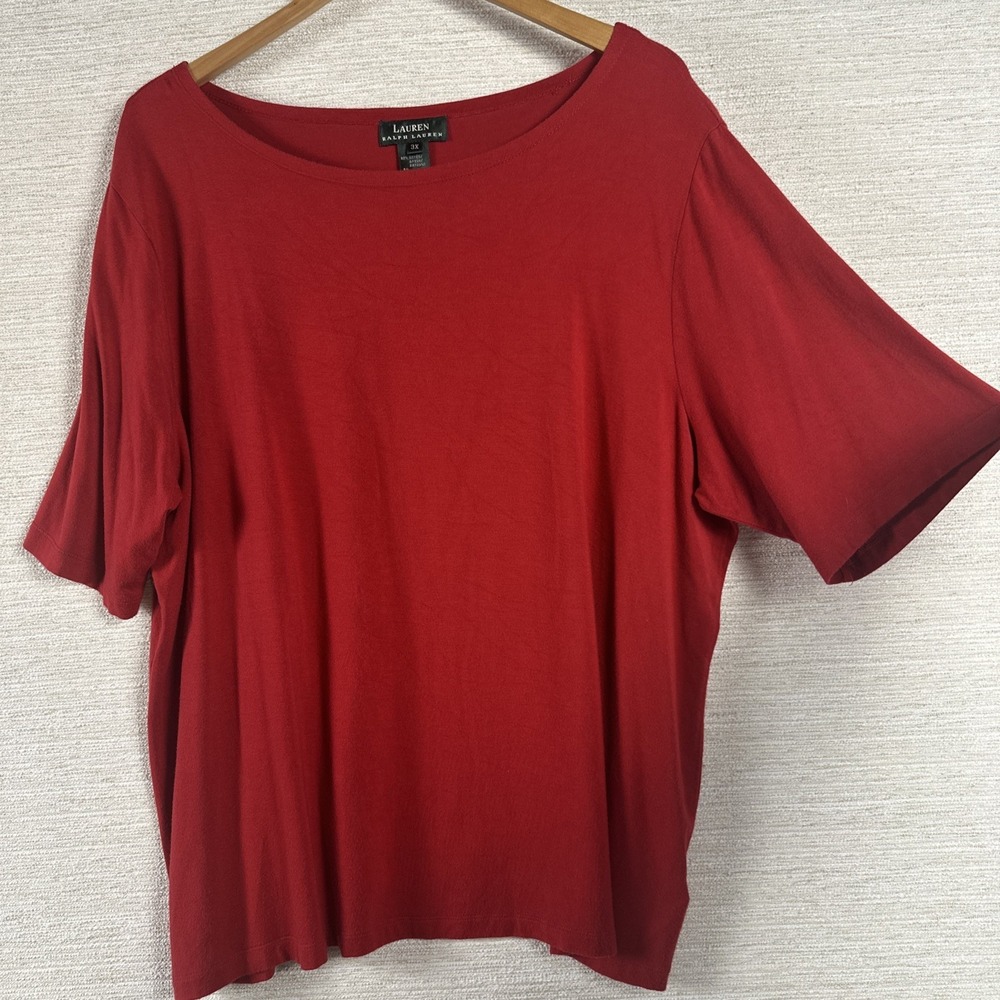 Lauren Ralph Lauren 3X Plus Red Stretch Top Short Sleeve Casual Tee Womens